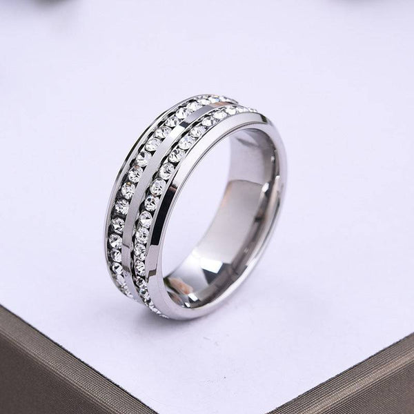 Louily Two Row Design White Gold White Sapphire Titanium Steel Men's Wedding Band