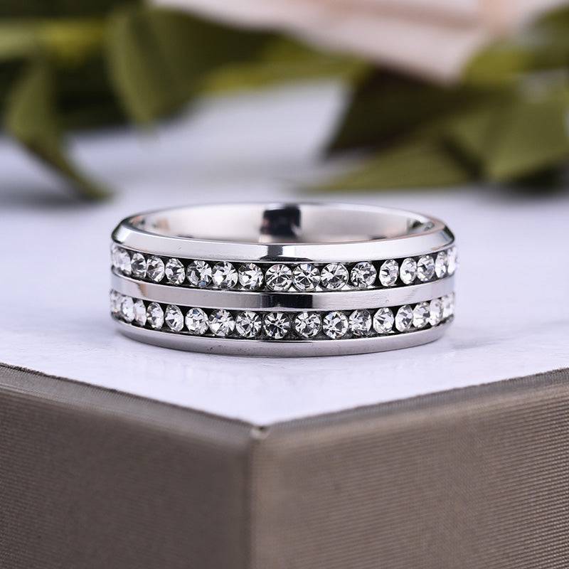 Louily Two Row Design White Gold White Sapphire Men's Wide Wedding Band In 925 Sterling Silver - louilyjewelry