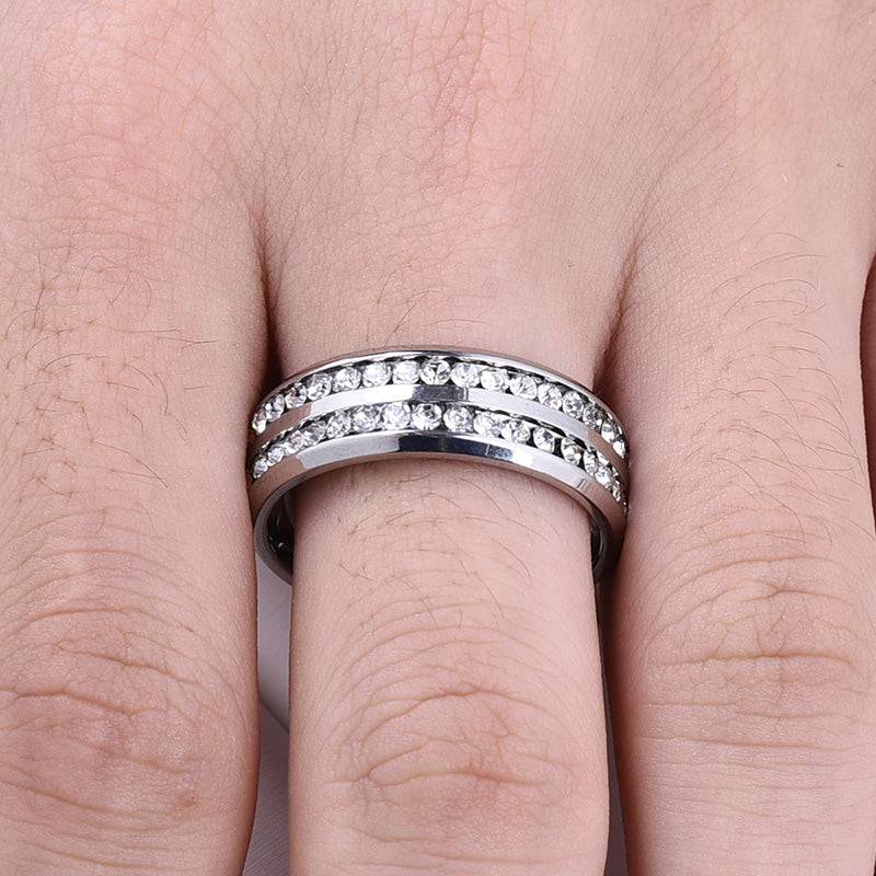 Louily Two Row Design White Gold White Sapphire Men's Wide Wedding Band In 925 Sterling Silver - louilyjewelry