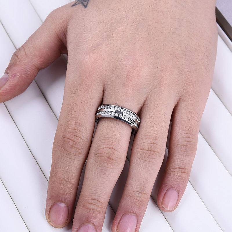 Louily Two Row Design White Gold White Sapphire Men's Wide Wedding Band In 925 Sterling Silver - louilyjewelry