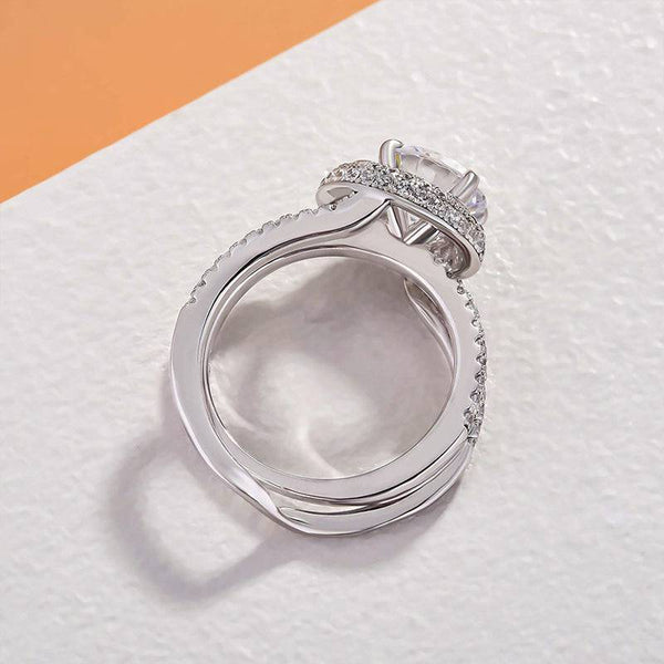 Louily Unique 2.0 Carat Sterling Silver Round Cut Halo Insert Wedding Ring Set
