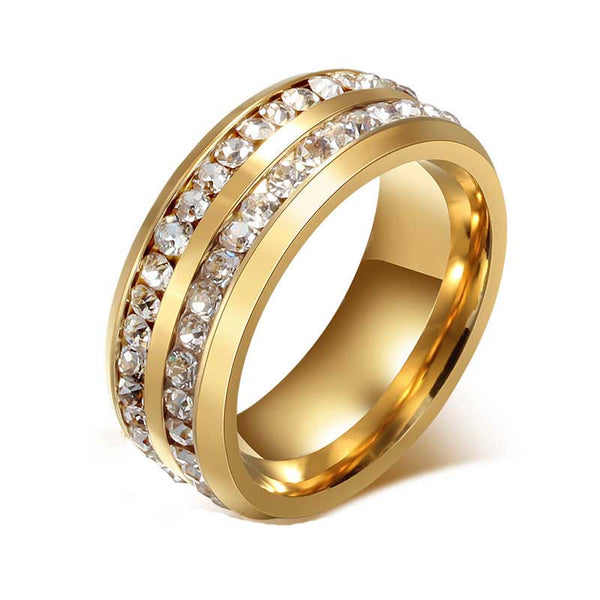 Louily Two Row Design Yellow Gold White Sapphire Titanium Steel Men's Wedding Band