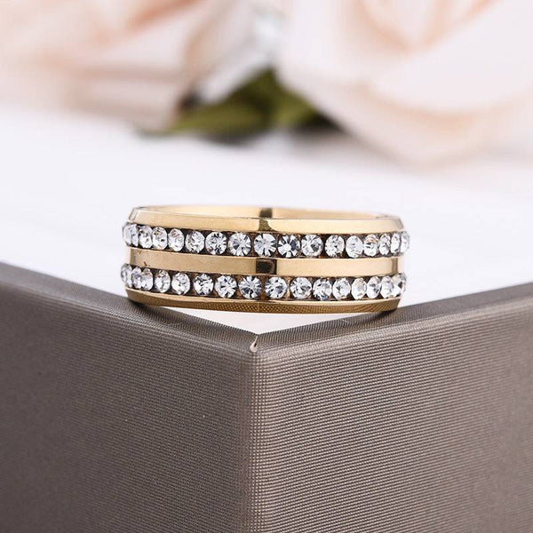 Louily Two Row Design Yellow Gold White Sapphire Titanium Steel Men's Wedding Band