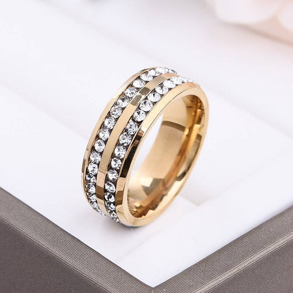 Louily Two Row Design Yellow Gold White Sapphire Titanium Steel Men's Wedding Band