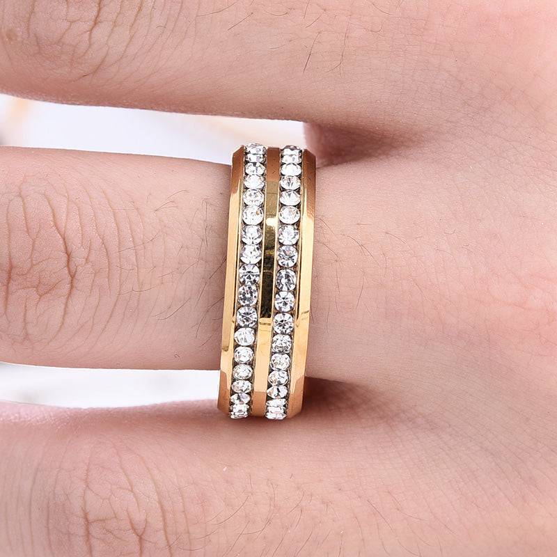 Louily Two Row Design Yellow Gold White Sapphire Men's Wide Wedding Band In 925 Sterling Silver - louilyjewelry