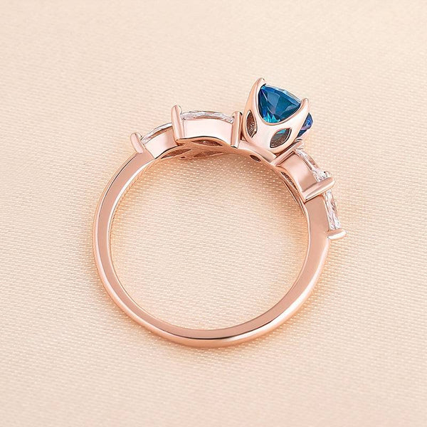 Louily Vintage Art Deco Rose Gold Round Cut Montana Blue Sapphire Engagement Ring In Sterling Silver