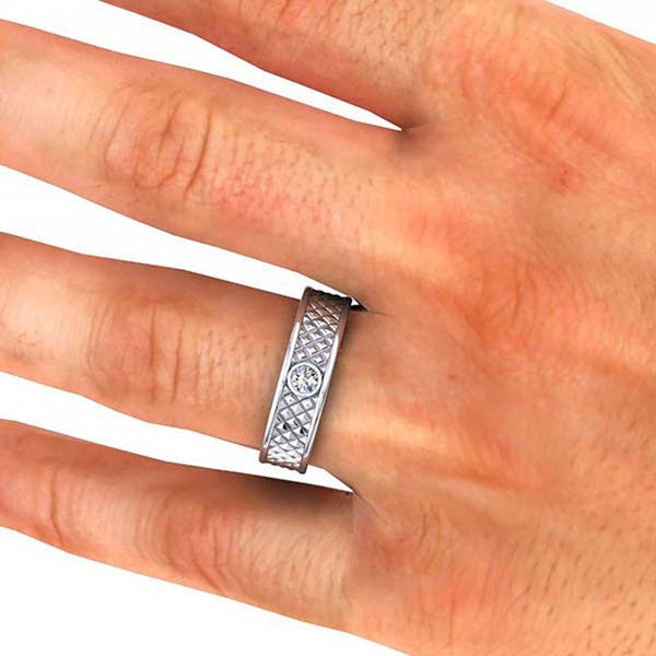 Sterling Silver Fashion Design Round Cut Wedding Ring For Him