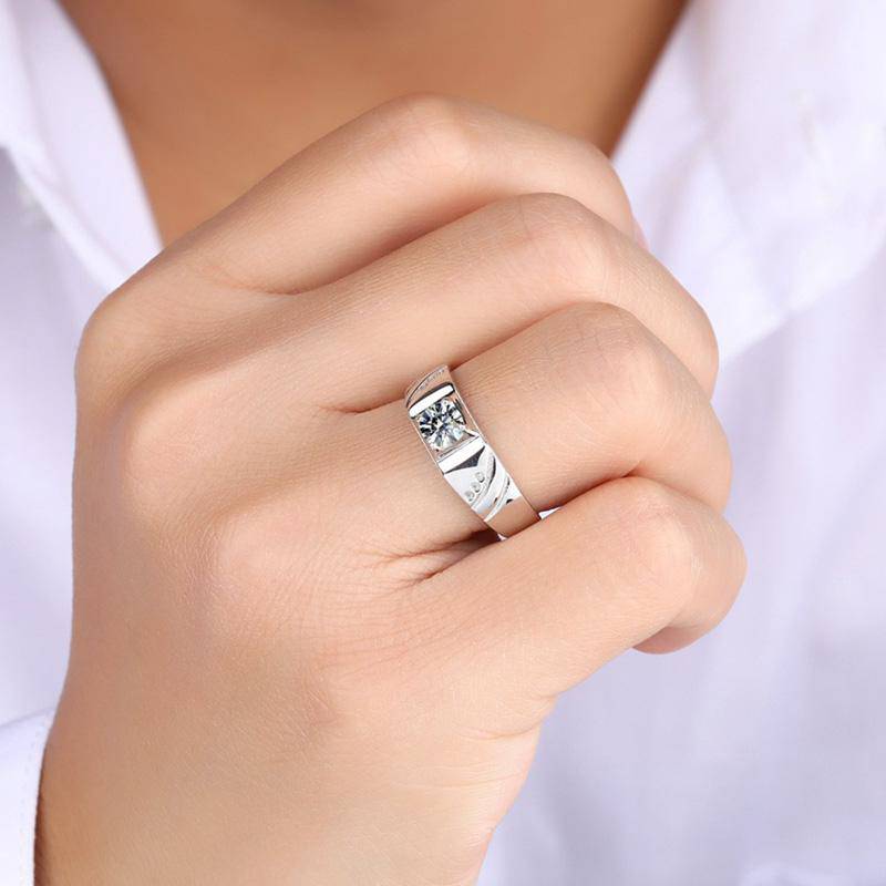 Classic Round Cut Wide Wedding Band For Men In Sterling Silver - louilyjewelry