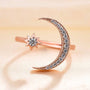 Louily Crescent Moon & Star Adjustable Open Ring In Sterling Silver - louilyjewelry