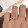 Louily Crescent Moon & Star Adjustable Open Ring In Sterling Silver - louilyjewelry