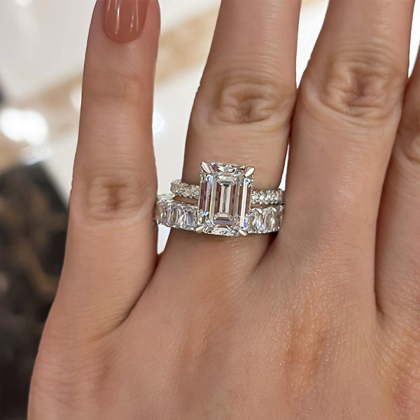 Louily Gorgeous Emerald Cut Wedding Set In For Women Sterling Silver - louilyjewelry