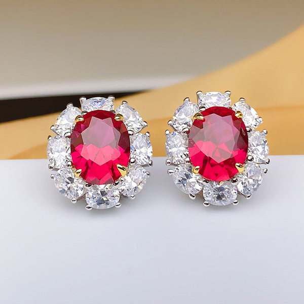 Louily Exclusive Ruby Oval Cut Halo 3PC Jewelry Set In Sterling Silver - louilyjewelry