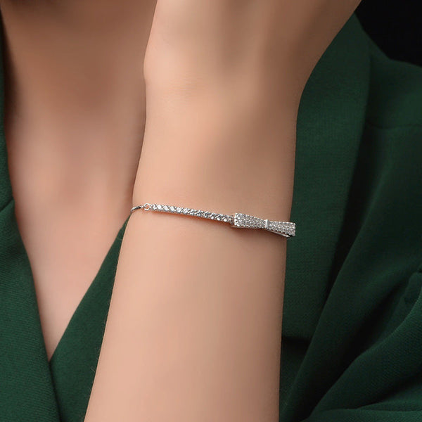 Louily Elegant Bow Design Bracelet For Women In Sterling Silver - louilyjewelry