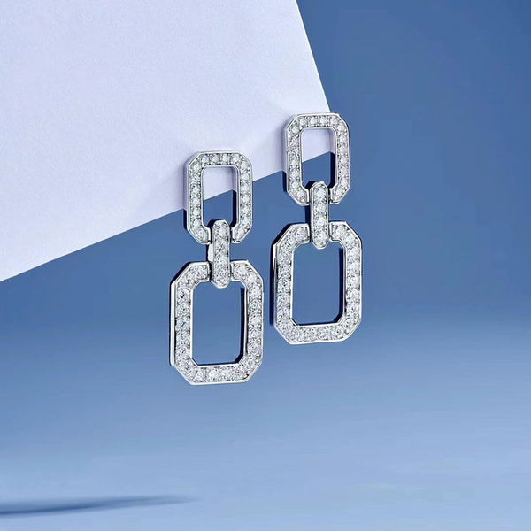Louily Gorgeous Round Cut Square Geometric Women's Earrings In Sterling Silver